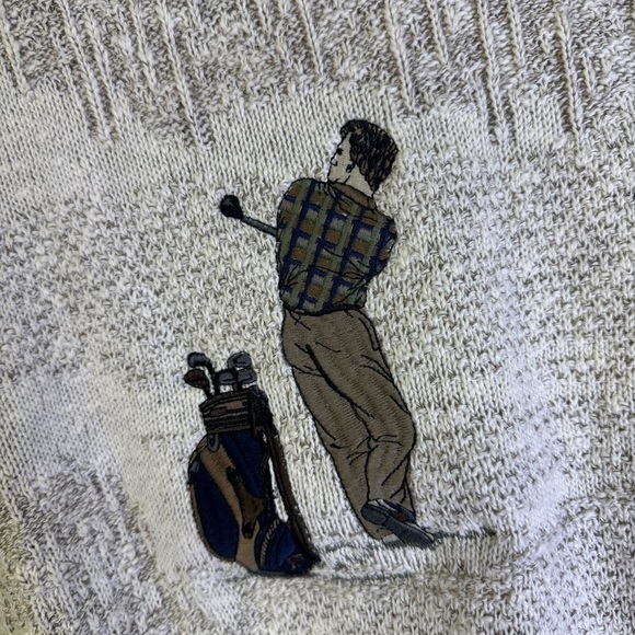 Vintage Golf Sweater L Pinnacle Knit Embroidered Golfer 90’s Dad Beige USA - Picture 2 of 7